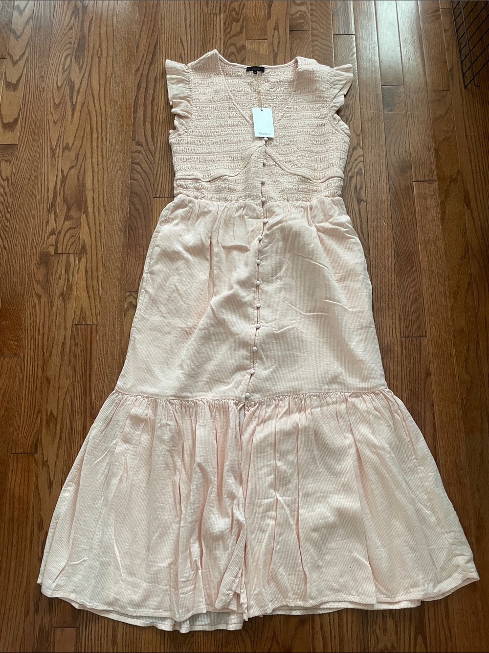 Quince Smocked VNeck Midi Dress Ballet Slipper Women’s Sz Medium NWT